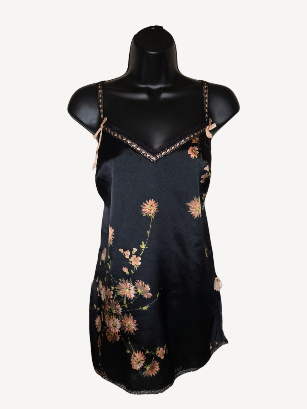 Vintage Christian Dior Black Floral Satin Slip Dress!